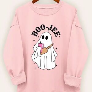 Ghost Print Sweatshirt, Long Sleeve Crew Neck Casual Sweatshirt For Fall